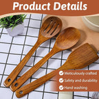 3PCS Wooden Spoons for Cooking 12 inch Non Scratch Woodens Spatulas Set - Image 4
