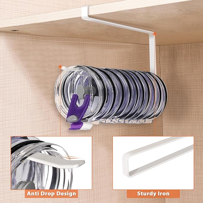 Tumbler Lid Organizer, Horizontal Tumbler Lid Storage Hook Up to 10 Lids - Image 4