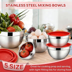 E-far Mixing Bowls With Lids Sets of 5, 10-Piece Stainless Steel Salad Metal - Image 4