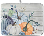 Fall Blue Orange Grey Pumpkin Kitchen Dish Drying Mat by Kwlegh