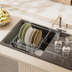 JAQ Over Sink Dish Drying Rack for Medium to Large Sink, Expandable 15.08"–22.4" - Image 6