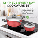 NutriChef 12-Piece Nonstick Kitchen Cookware Set-PTFE/PFOA/PFOS-Free Heat - Image 2