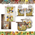 Leinuosen 6 Rooster Sunflower Farmhouse Kitchen Decor Dish Towels Oven Mitts - Image 3