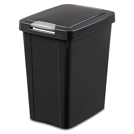 Sterilite 10439004 7.5 Gallon Black Plastic TouchTop Wastebasket by Sterilite