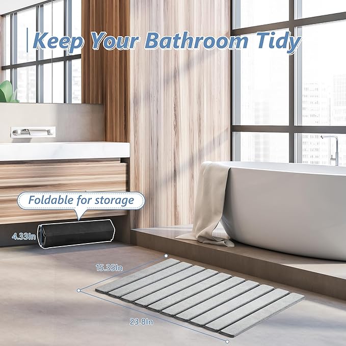 AWW Foldable Stone Bath Mat, Quick Dry Diatomaceous Earth Bath Mat - Image 5