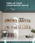 OROPY Spice Rack Wall Mounted, Rustic Wood Hanging Rack - Image 2