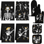 Leinuosen 8 Pcs Skull Kitchen Decor Set Kitchen Towels Gothic Oven Mitts and by Leinuosen
