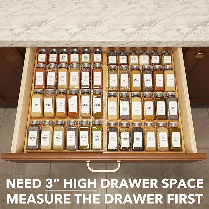 SpaceAid Bamboo Spice Drawer Organizer, Expandable 4 Tier Spices Rack - Image 4