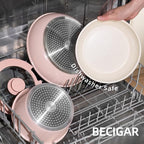BECIGAR 8PCS Ceramic Cookware, Nonstick Ceramic Pan, Removable Handle Pots and - Image 6