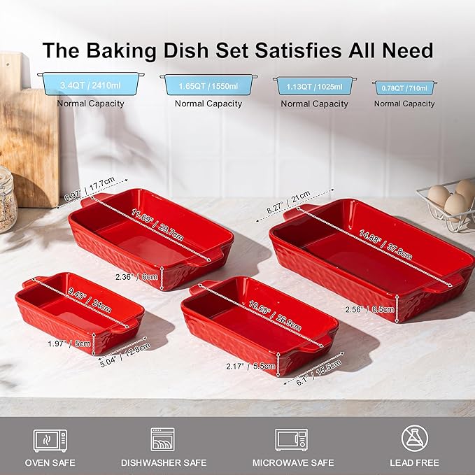 Dafuceramic Casserole Dishes for Oven, Baking Dishes, Ceramic Bakeware Sets of 4 - Image 2