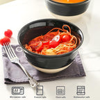 HASENSE Large Ceramic Soup Bowls Set of 4, 40 Oz Gloss Black Beige Stackable - Image 7