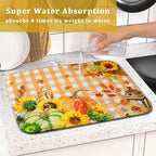 Autumn Maple Leaf Orange White Check Plaids Dish Drying Mat - Image 7