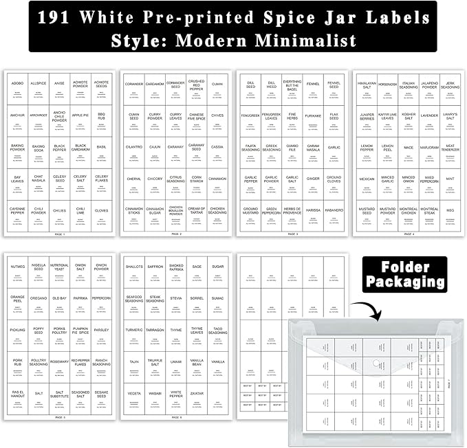 GPOVVIMX 191 Spice Jar Labels Preprinted Minimalist Stickers - Image 3