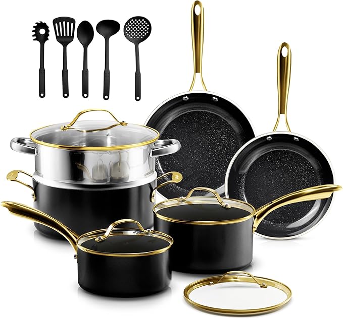 Gotham Steel 15 Pc Ceramic Cookware Set Nonstick, Ceramic Pots and Pans Set Non by GothamSteel