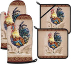Rooster Oven Mitts and Pot Holders Sets 4Pcs, Extra Long Oven Gloves Potholder by VisittheDuibelproduct