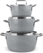 Granitestone Gray Pots and Pans Set Nonstick, 6 Stackable Piece Cooking Pots Set by Granitestone+