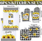 Leinuosen 6 Plaid Sunflower Kitchen Towels Kitchen Decor and Accessories Set - Image 3