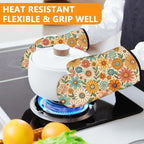 Boho Floral Oven Mitts and Pot Holders Sets 4Pcs, Extra Long Oven Gloves - Image 6