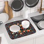 Black Flowers Dish Drying Pad Boho Floral Washable Microfiber Kitchen Mat - Image 6