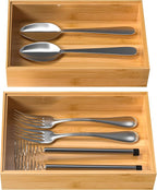 VeyFey Silverware Tray for Drawer, Stackable Kitchen Bamboo Drawer Organizer 9" - Image 7