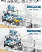 GSlife Large 2 Tier Dish Drying Rack, Expandable Heavy-Duty Dish Rack - Image 2