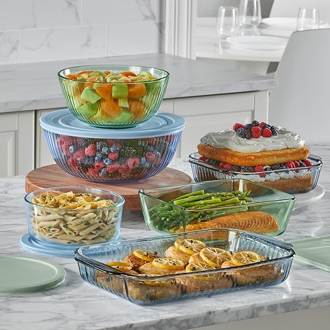 Pyrex Colors Sculpted Tinted Medium/Large Glass Mixing Bowls - Image 5