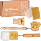 Tieralia Bamboo Dish Brush Set 5 Piece – Eco Friendly Kitchen Cleaning Kit by Tieralia