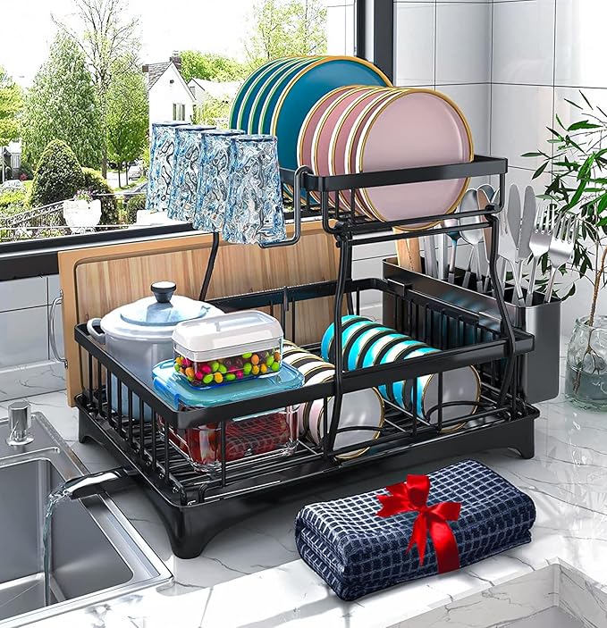 Godboat Dish Drying Rack, 2-Tier Dish Rack by Godboat