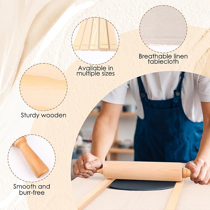 12 Pcs Pottery Tools Set, Include17in Slab Roller - Image 3
