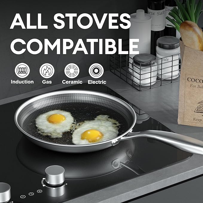 COOKER KING 8-Inch Stainless Steel Pan, Hybrid Nonstick Frying Pan, 3-Ply Clad - Image 2