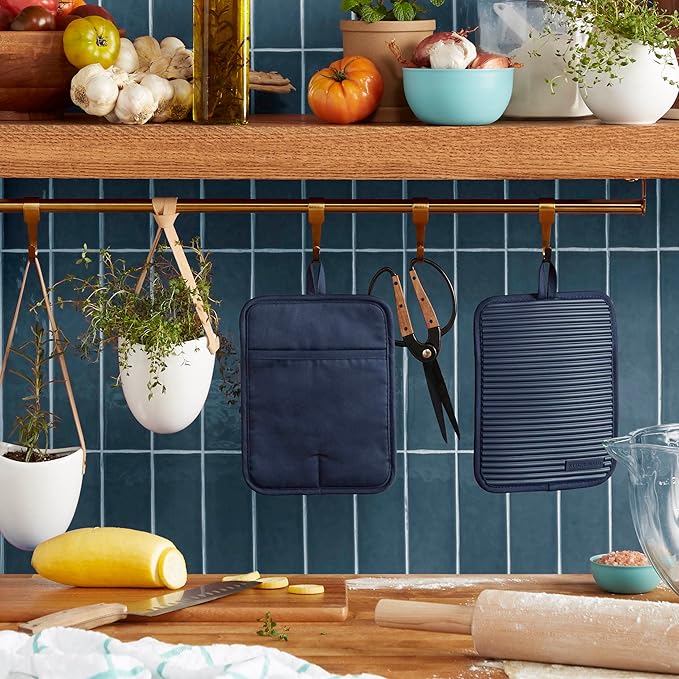 KitchenAid Ribbed Soft Silicone Pot Holder 2-Pack Set, Ink Blue - Image 2