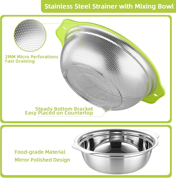 Colander Stainless Steel Microporous, 2QT Rice Strainer - Image 4