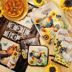 Leinuosen 6 Rooster Sunflower Farmhouse Kitchen Decor Dish Towels Oven Mitts - Image 4