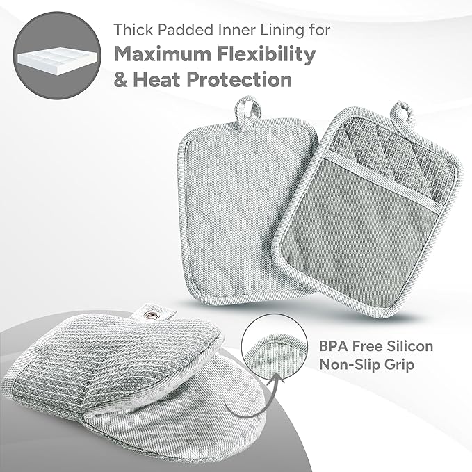Casa Platino 8-Piece Mini Oven Mitt & Pot Holder Set – 500°F Heat Resistant - Image 3