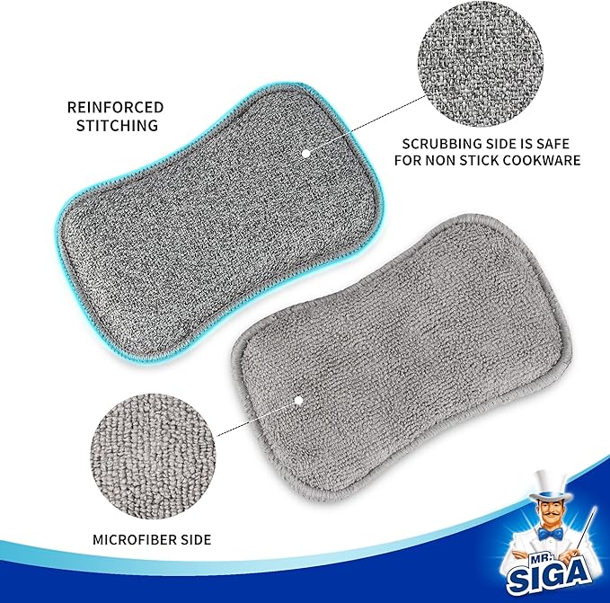 MR.SIGA Dual-Sided Scrub Sponges, Long lasting, Reusable Dishwashing Sponges - Image 5