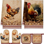 Leinuosen 6 Farm Rooster Farmhouse Kitchen Decor Dish Towels Oven Mitts and Pot by Leinuosen