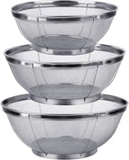 3 Pack Strainers for Kitchen, 18/8 Stainless Steel Colander, Fine Mesh Strainer by Tiawudi